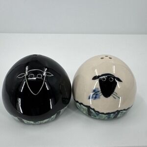 Karen‎ Donleavy Salt Pepper Shakers KD Signed Whimsical Sheep Black & White